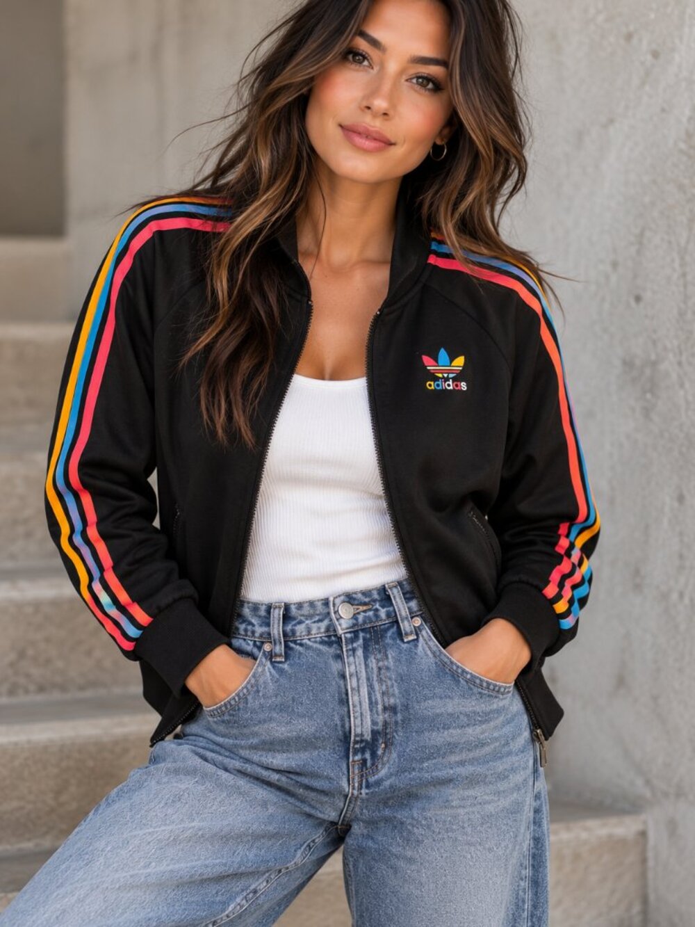 794 - Adidas Originals SST Rainbow Trefoil Track Jacket Black AY9435 2016